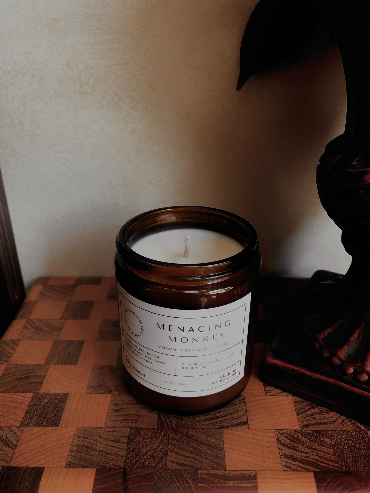 Menacing Monkey Coconut Soy Candle | 7 oz Amber Jar Candle | Home Gift