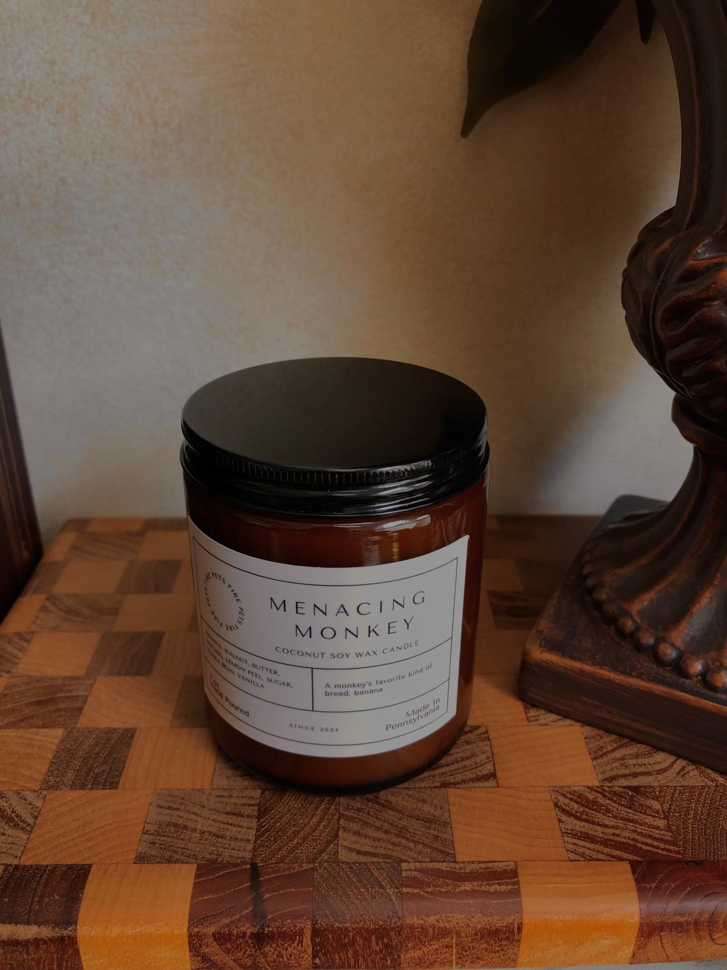 Menacing Monkey Coconut Soy Candle | 7 oz Amber Jar Candle | Home Gift