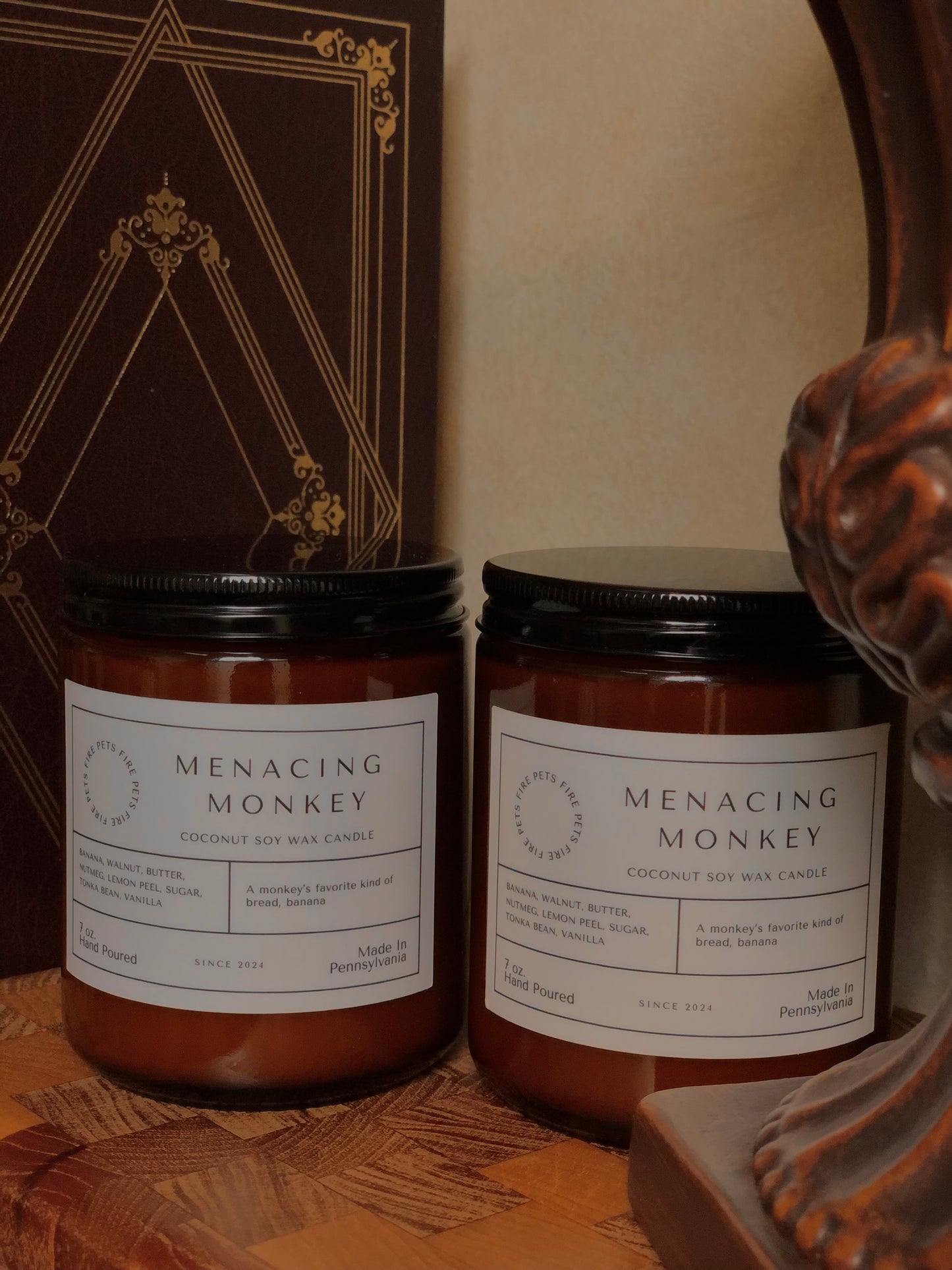 Menacing Monkey Coconut Soy Candle | 7 oz Amber Jar Candle | Home Gift