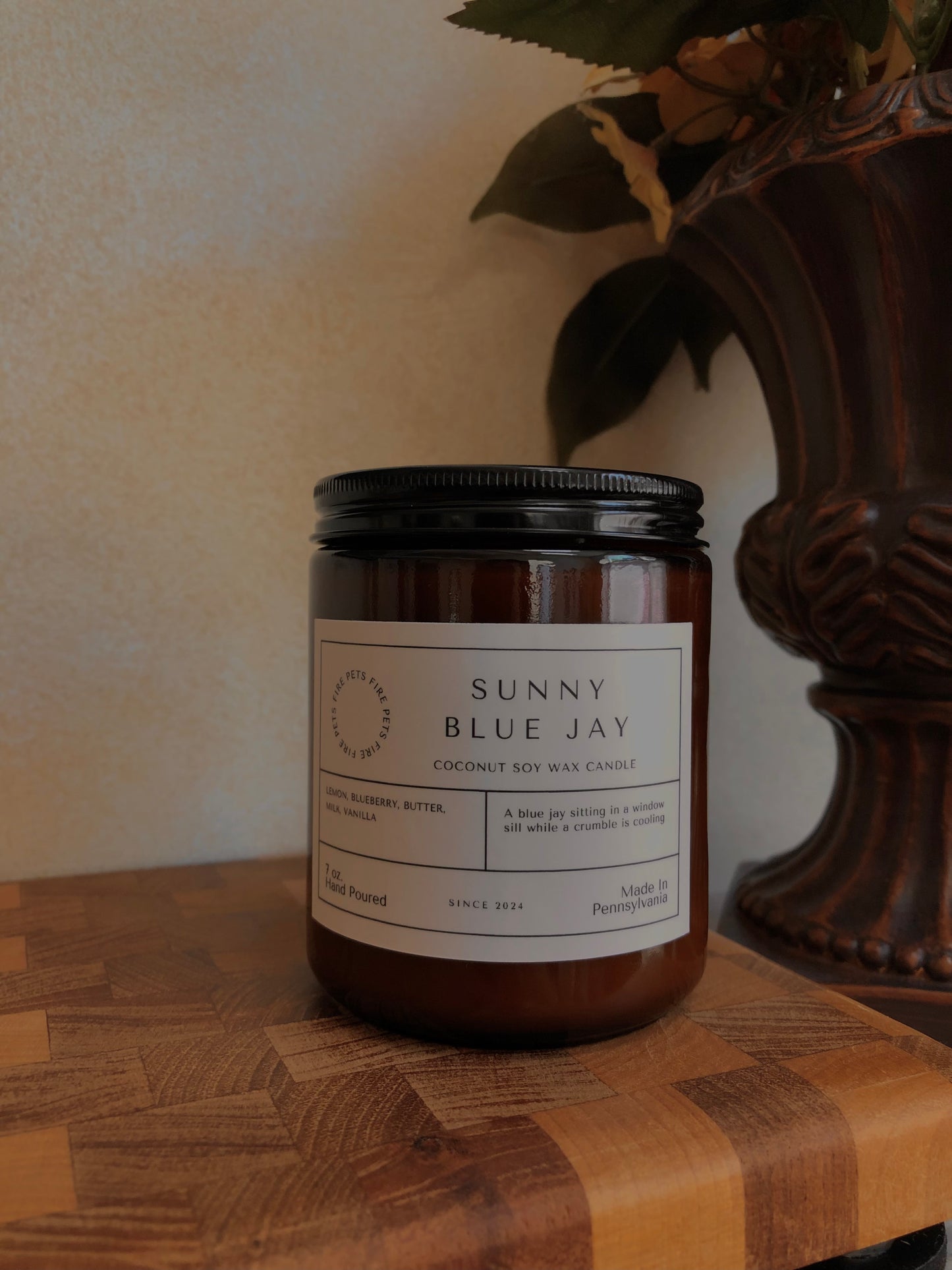 Sunny Blue Jay Coconut Soy Candle | 7 oz Amber Jar Candle | Home Gift