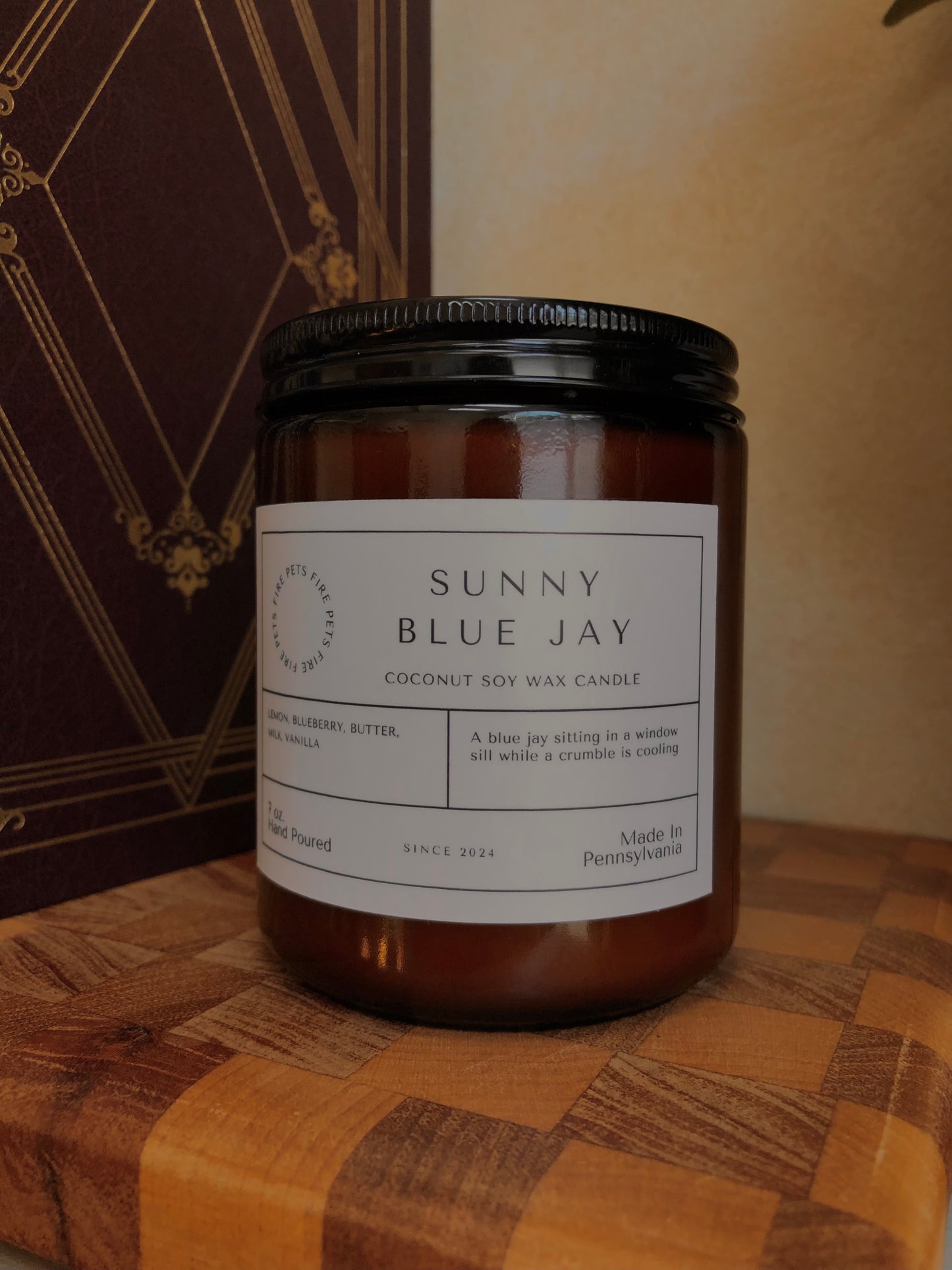 Sunny Blue Jay Coconut Soy Candle | 7 oz Amber Jar Candle | Home Gift